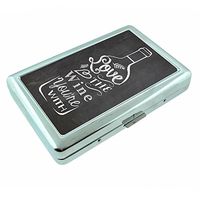 Love Wine With Em1 Hip Silver Cigarette Case Id Holder Metal Wallet 4" X 2.75" RFID Protection