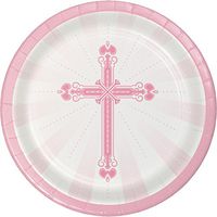 Creative Converting 412218 Pink Blessings Dessert Plates, 18 Count, 7"