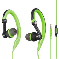 Mucro Sports Headphones Wired Headset Ear Hook Earphones Over Ear Earbuds with Microphone, in Ear Running Earphones for Workout Gym Compatible with Phone (Green)