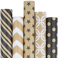 RUSPEPA Kraft Gift Wrapping Paper Roll - Black and White Geometry Patterns Great for Congrats, Holiday and Special Occasion Gifts - 5 Roll - 30Inch X 10Feet Per Roll