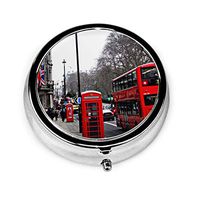 GRTING Vintage London Red Bus with Phone Booth Pill Box Portable Pill Organizer Case Small Medicine Case Excellent Travel Case Holder for Purse Or Pocket