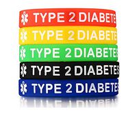 XUANPAI 5 Pack Rubber Silicone Sport Type 2 Diabetes Medical Emergency Alert ID Bracelets Wristband for Men Women Kids