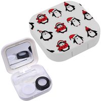 Portable Contact Lens Case Box Travel Kit Mirror + Bottle + Tweezers Container Holder [ Penguins ]