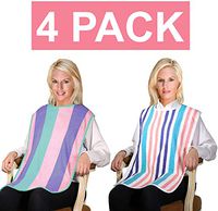 4 Pack - Clothing Protector Long Length Terry Cloth Senior Adult Bibs with Hook and Loop Closure. Meal Time Senior Bib