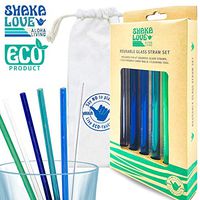 SHAKA LOVE Reusable Glass Drinking Straw Set- Stylish, Durable, Shatter-Resistant - Set of 5 ALOHA Colorful Glass Drinking Straws with Cleaning Tool & Travel Carry Bag (ALOHA Mixed Colors, 6)