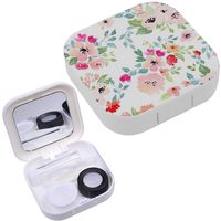 Portable Contact Lens Case Box Travel Kit Mirror + Bottle + Tweezers Container Holder [ Watercolor Floral Botanical ]