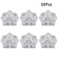 50pcs Wedding Party Favor Boxes,Luxury Lace Candy Chocolate Boxes Bags, Laser Cut Boxes,Gift Boxes With Ribbons Wedding Supplies For Wedding Bridal Shower Baby Shower Birthday Party Anniverary White