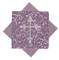 Faith Inspired Set of 6 Blank Notecards ~ Silver Foil Cross on Purple (5" x 5"; Purple Envelopes)