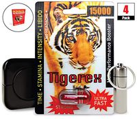 Tigerex 15000 (4 Caps) Male Performance, Energy, Enhancement, and Endurance Bundle with Accessories (7 Items)