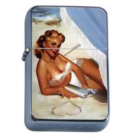 Pin Up Girl Beach Umbrella Windproof Refillable Flip Top Oil Lighter with Tin Gift Box D-208