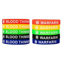 MPRAINBOW MP 10 Pcs Silicone Rubber WARFARIN & Blood THINNER Medical Alert ID Bracelet Sets,5 Colors