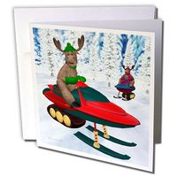 3dRose Reindeer Riding Snow Mobiles - Greeting Cards, 6 x 6 inches, set of 6 (gc_19360_1)