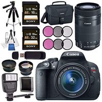 Canon EOS Rebel T5i DSLR Camera with 18-55mm Lens + Canon EF-S 55-250mm Lens + 58mm Wide Angle Lens + 58mm 2x Lens + Canon 100ES EOS Shoulder Bag Bundle
