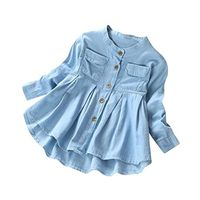 Little Girls Long Sleeve Denim Ruffle Botton Up Shirts Kid's Spring Autumn Casual Tops Blouse (3-8T) (Blue, 8T)