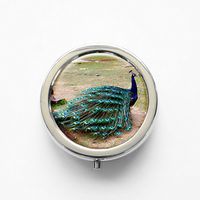 RhyNSky Animal Peacock Mini Portable Pocket Pill Box Case Holder for Purse, 3 Compartments, Silvery, FS214
