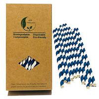 Navy Blue Disposal Paper Straw, Enviroment White Swirl Striped Drinking Straws, Aegean Blue 7.75inch for Normal Size Drinking