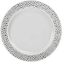 Set of 40 Disposable Dinner Plates Bundle Combo | Premium Quality Firm White Plastic | Elegant Silver Designed Rims | Bulk Qty 20x 10.25'' Dinner Plates + 20x 7.25'' Salad Plates