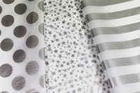Metallic Silver & White Gift Wrap Tissue Paper for All Occasions. 36-Pack Includes 12 Sheets Each of Polka Dot, Striped and Stars Patterns. Large 20 x 30 Squares, Silver Metallic and White