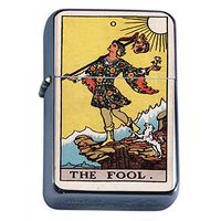 Tarot Card The Fool Flip Top Oil Lighter S1 Smoking Cigarette Smoker Includes Silver Case