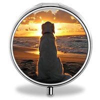 Glad grace Compact 3 Compartment Medicine Case, Customized Golden Retriever Sunset Pill Organizer Metal Pill Box Pill Container for Purse, Travelling and Daily Needs