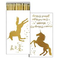 HomArt Large Decorative Gold Foil Unicorn Candle and Fireplace Wood Matches (Set of 12)