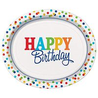 Rainbow Mini Polka Dot Oval Paper Plates, 8ct