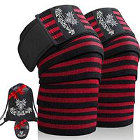 Gooda Grip Knee Wraps – Compression Wraps for Knees, 1 Pair – 74 in. Support Wraps for Men and Women to Support Squats, Weightlifting, and Powerlifting with Free Grips Pads and Gym Bag (Red)