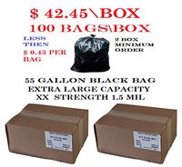 2 Box - Trash Bags, 55-60 Gallon - (100 Count\Box) 38 x 58 Low Density Garbage Bags (Black) 200 Bags Total