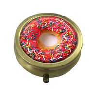 Guojew Strawberry Doughnut Donut Custom Fashion Round Pill Box Tablet Holder Pocket Purse Organizer Case Decoration Box