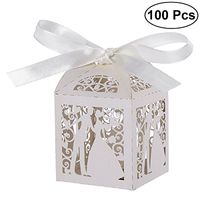 Tinksky 100pcs Couple Design Luxury Lase Cut Party Wedding Favor Ribbon Candy Boxes Gift Box Table Decorations (White)