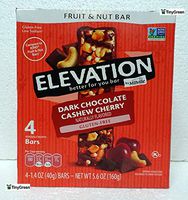 Elevation by Millville Fruit and Nut Bar Dark Chocolate Cashew Cherry 4 Bars 5.6oz/160g
