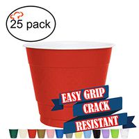 TigerChef 9 Ounce Red 25 Pack Easy Grip Plastic Party Cups Solid Color Disposable 9 Oz Plastic Cups BPA Free