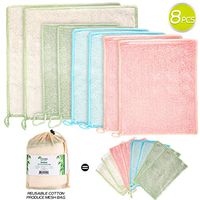 Bamboo Dish Cloths - Kitchen Rags - Home Kitchen Dish Cleaning Rags - 8 Pack - 2 Sizes - no Odor, Ecofriendly, Reusable, Extra Absorbent