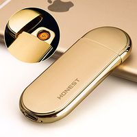 Ultra-Thin Electronic Coil Lighter Portably USB Rechargeable Stainless Steel Case Cigarette & Cigar Lighter Tungsten Wire Lighter with Shake Gravity Sensor Ignition (Golden)