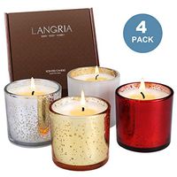 LANGRIA Jar Scented Candle Set, 4 Oz Pure Soy Wax Candles with 4 Aromatherapy Fragrances, Lead-Free Cotton Wick, Stress Relief Long-Lasting Scent for Candlelight Dinner Spa Bath Mother's Day(4 Pcs)