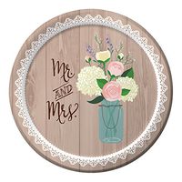 Club Pack of 96 Rustic Wedding "Mr. & Mrs." Disposable Paper Party Luncheon Plates 7"