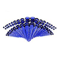 DELOVE 36PC Acrylic Ear Stretching Kit Tapers Plugs Silicone Tunnels Gauges Expander 14G-00G Ear Stretching Starter, Blue