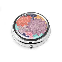 Pill Box - Lizimandu Compact 3 Compartment Medicine Case, Pill Box for Pocket or Purse(Colorful Flower)
