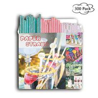 Vencci 300 Pack Biodegradable Paper Straws 7.87 inch - 3 Different Colors Rainbow Paper Drinking Straws - Bulk Iridescent Disposable Paper Straw for Juices, Party Celebrations