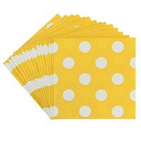 JAM PAPER Small Polka Dot Beverage Napkins - 5 x 5 - Yellow with Polka Dots - 48/Pack