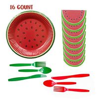 Inno-Huntz Watermelon Plates Napkins Party Supplies Paper Tableware Fiesta Serves 16 7"Disposable Forks Spoons Cutlery Fruit Theme Summer Baby 1st Birthday Tableware Decorations