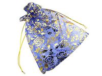 QIANHAILIZZ 8 x 12 Inch 100 Drawstring Heart Flower Bags Organza Jewelry Gift Pouch Candy Pouch Drawstring Wedding Favor Bags (RoyalBlue Flower)