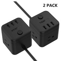 2 Pack Portable Cube Power Strip 3 Outlet 3 USB Ports, TESSAN Desktop Charging Station 5 Ft Extension Cord for Cruise Ship, Travel, Nightstand - Black