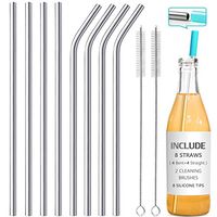 8 Piece 12 Inch Extra Long Reusable Metal Stainless Steel Thick Drinking Straws with Silicone Tips and Cleaning Brush, for Tall Tumblers 40 Ounce, Silver
