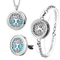 Garden Charms Hollow Out Tree of Life Aromatherapy Essential Oils Diffuser Locket Magnet with Felt Pads (A B C)