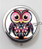 BlackKey Tribal Aztec Owl Tribal Animal Face 3-Compartment Decorative Pocket Gift Box Case Organizer for Pill, Color 1 -983