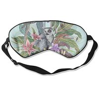 100% Silk Sleep Mask Eye Mask Watercolor Lemur Print Soft Eyeshade Blindfold with Adjustable Strap for Sleeping Travel Work Naps Blocks Light