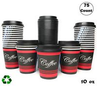 EcoQuality Durable Disposable Paper Cups & Dome Lids For Hot/Cold Drink, Coffee, Tea, Cocoa, Travel, Small 10 Ounce Cups, 75 Count Cups & Lids