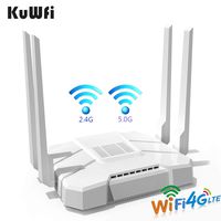 KuWFi AC1200Mbps 4G LTE WiFi Router 5GHz Gigabit Dual Band Wireless Internet Smart OpenWRT WiFi Routers with SIM Card Slot for Home/Office with External Antenna for USA/Canada/Mexico sim Card Network