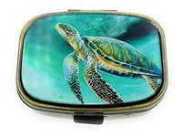 Value Arts Nautical Sea Turtle Pill Box, Brass and Glass, 2.25 Inches Long